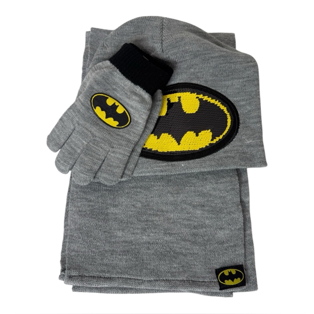 Batman Boys Girls Knit Hat Gloves Scarf Set One Size